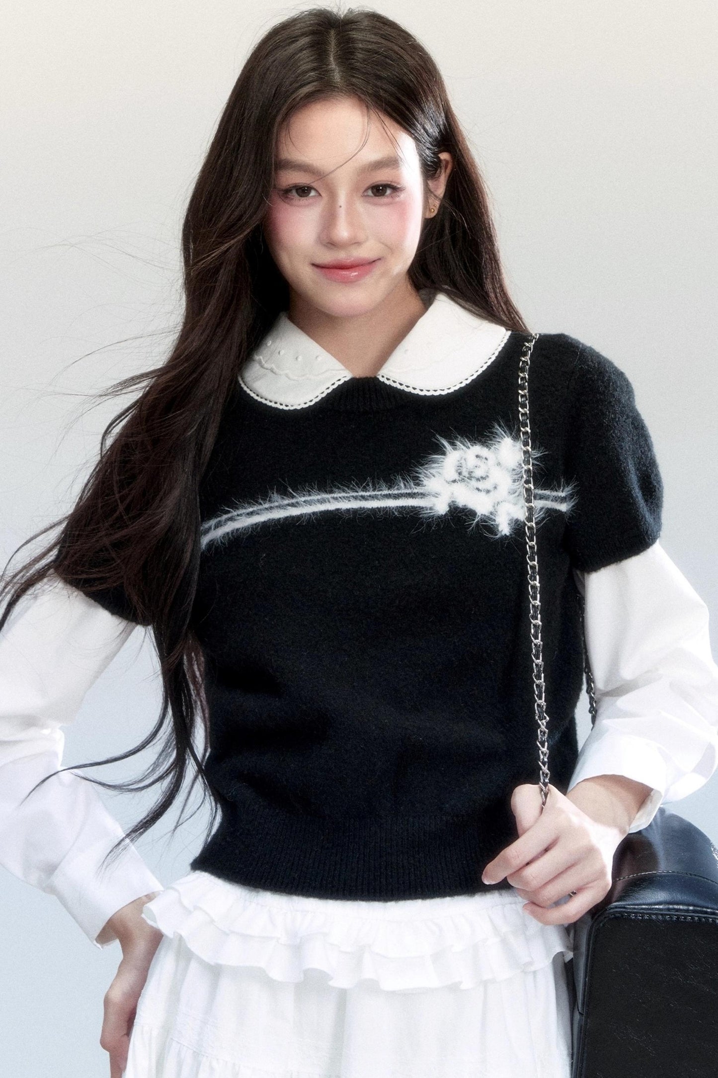 Flower Knitted Short-Sleeved Top