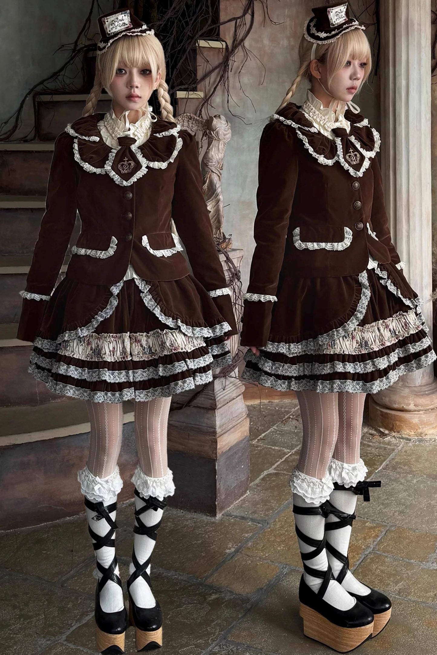 Velvet Floral Lace Tiered Skirt