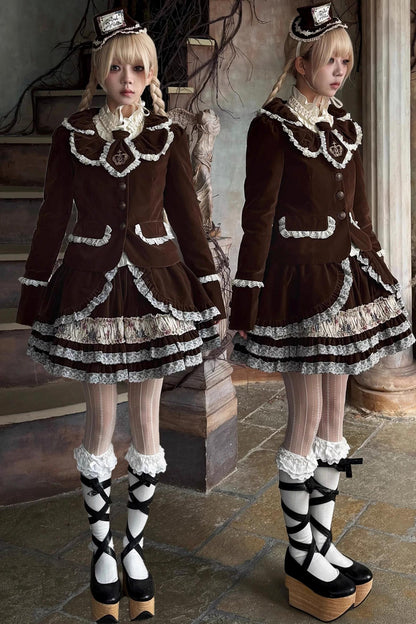 Velvet Floral Lace Tiered Skirt