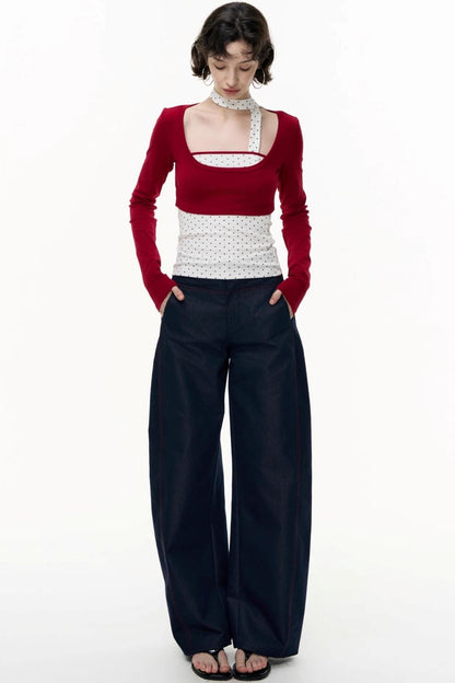 Contrast Long-Sleeved Top With Bandeau Set