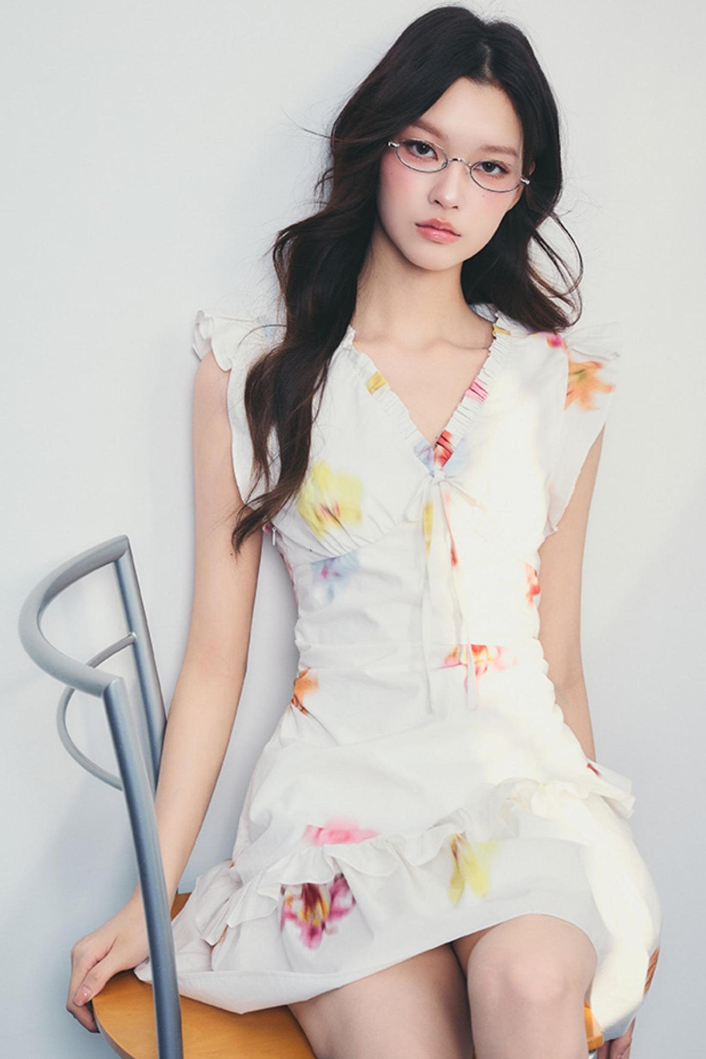 Floral V-Neck Ruffle Dress