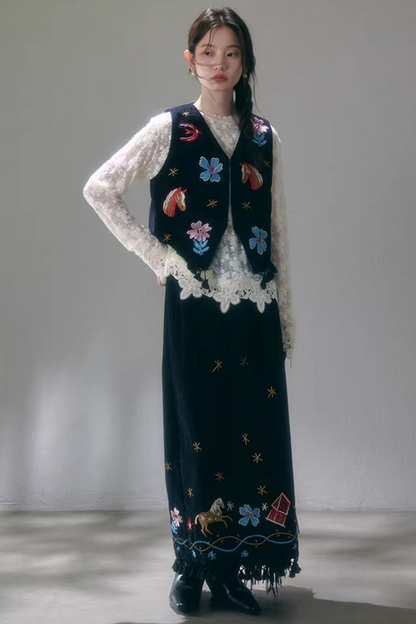 Starry Night Embroidered Vest Set-Up