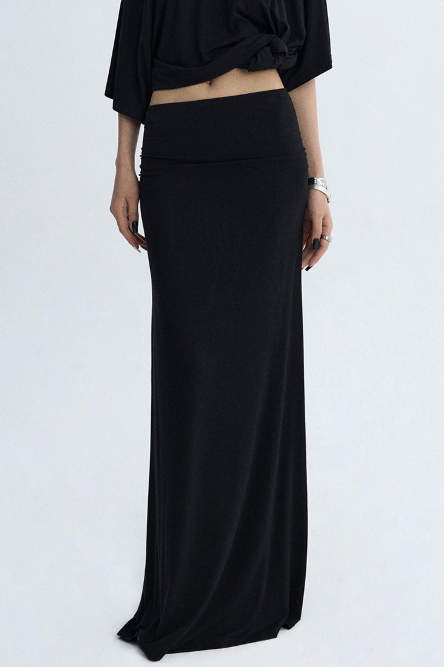 Black Draped Maxi Skirt