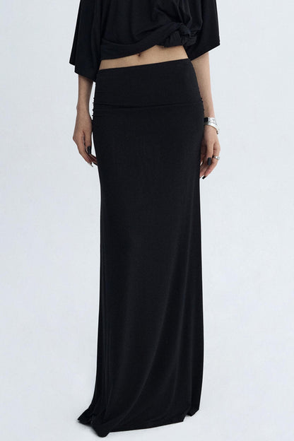 Black Draped Maxi Skirt