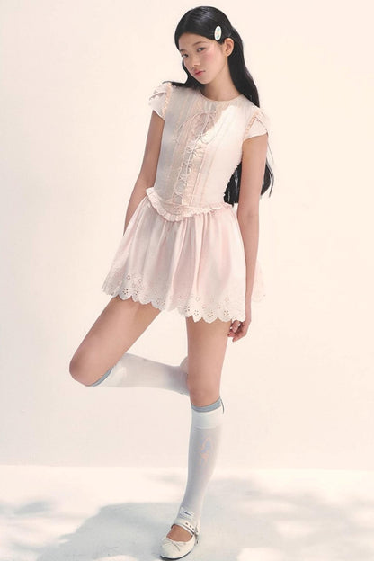 Quiet Pink Embroidered Tea Dress