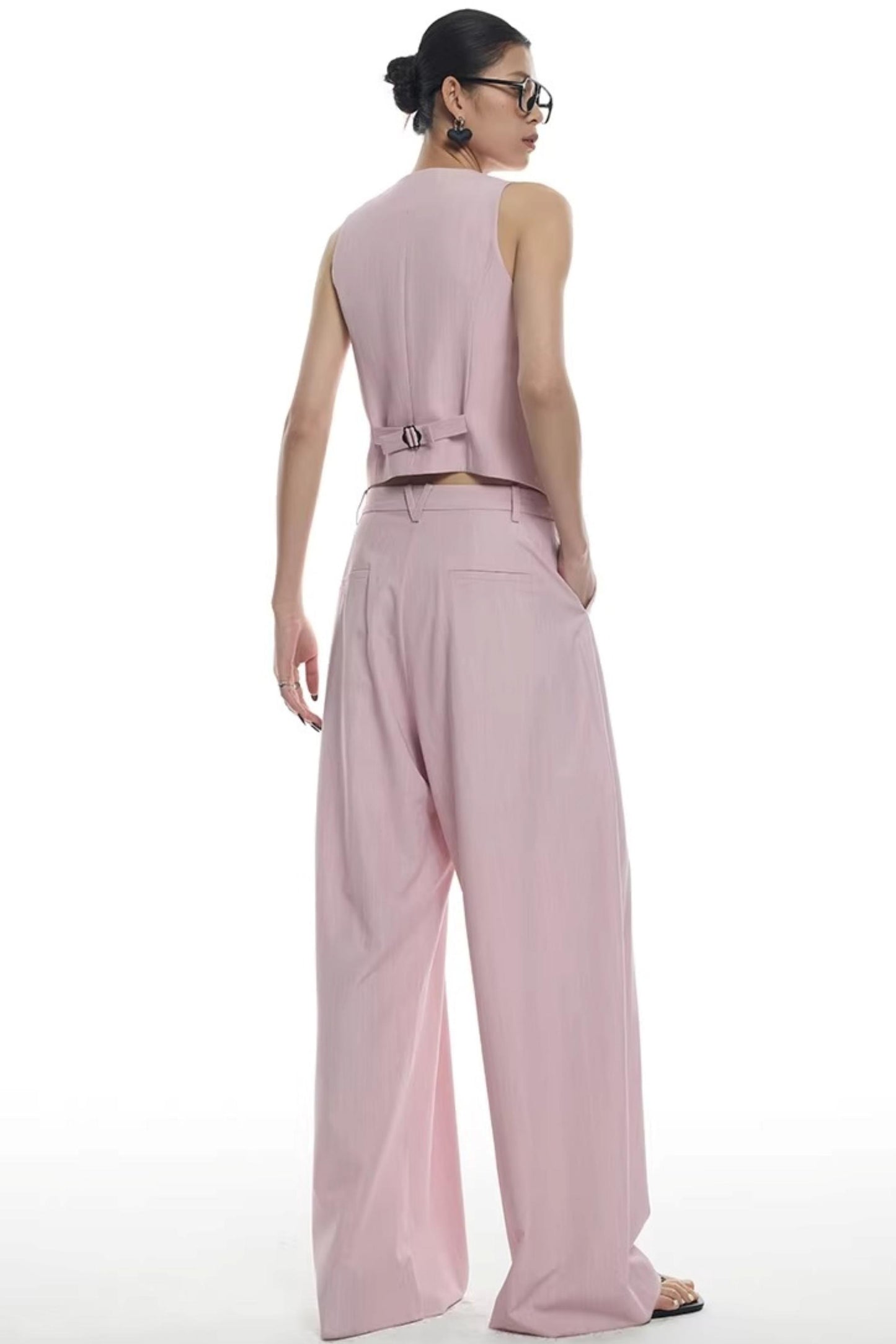 Light Pink Pleated Vest Suit Set