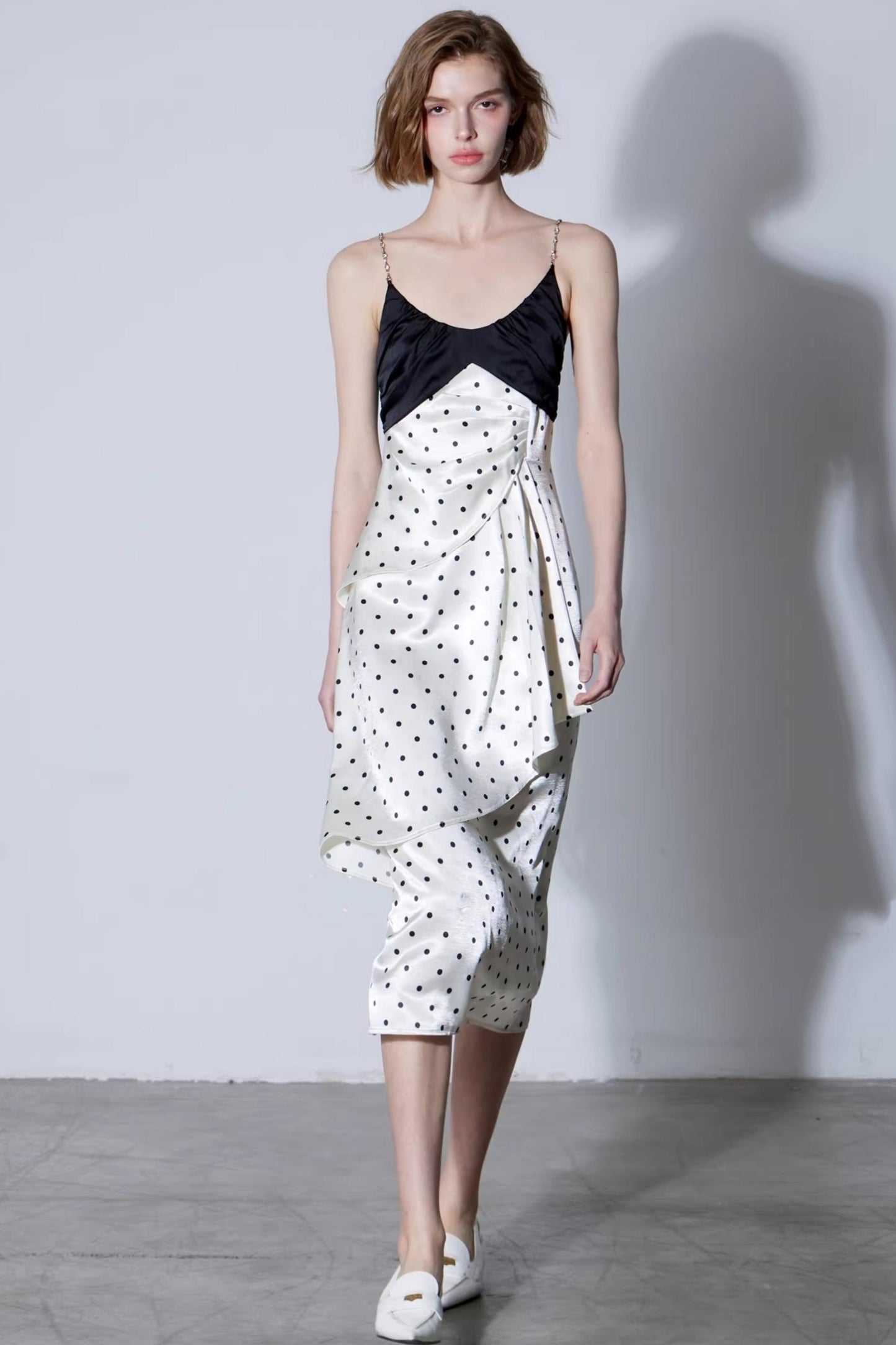 Retro Polka Dot Satin Dress