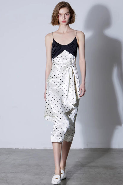 Retro Polka Dot Satin Dress