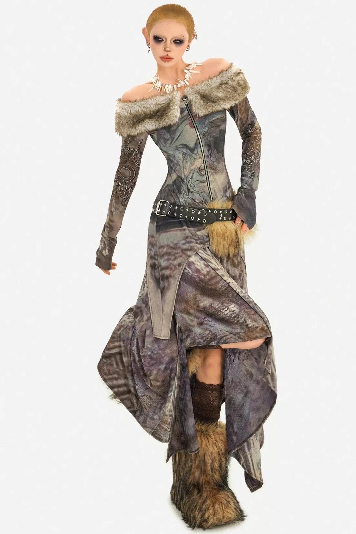 Retro Fur Collar Two-Piece Suit Set