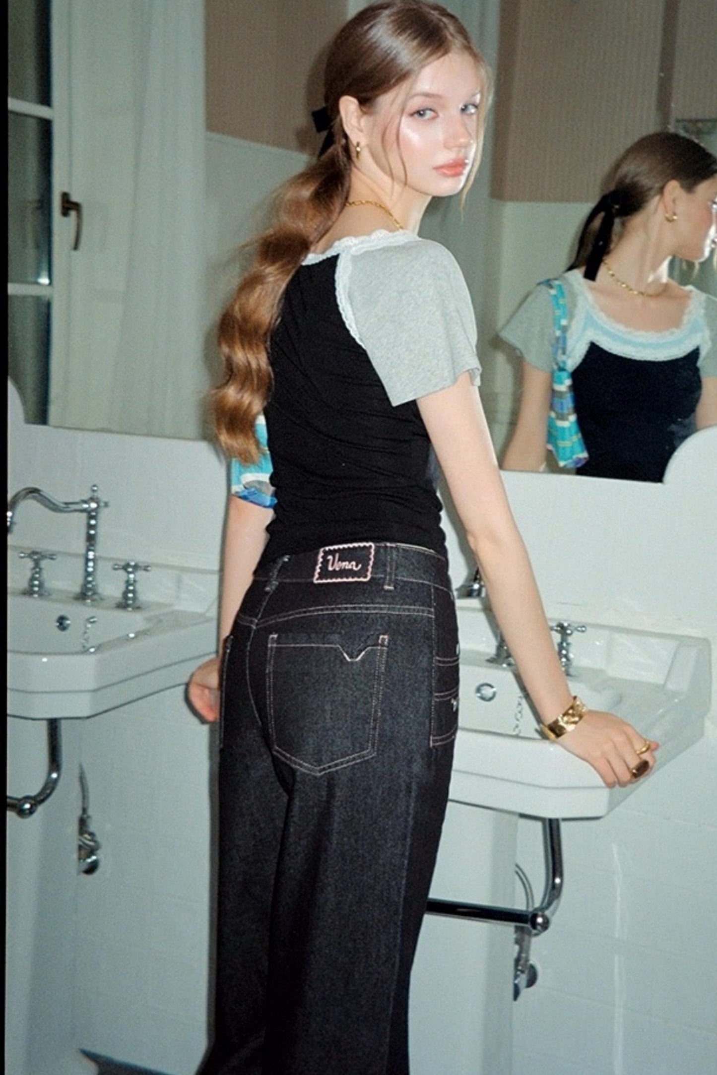 Lace Fake Two-Piece Slim Top