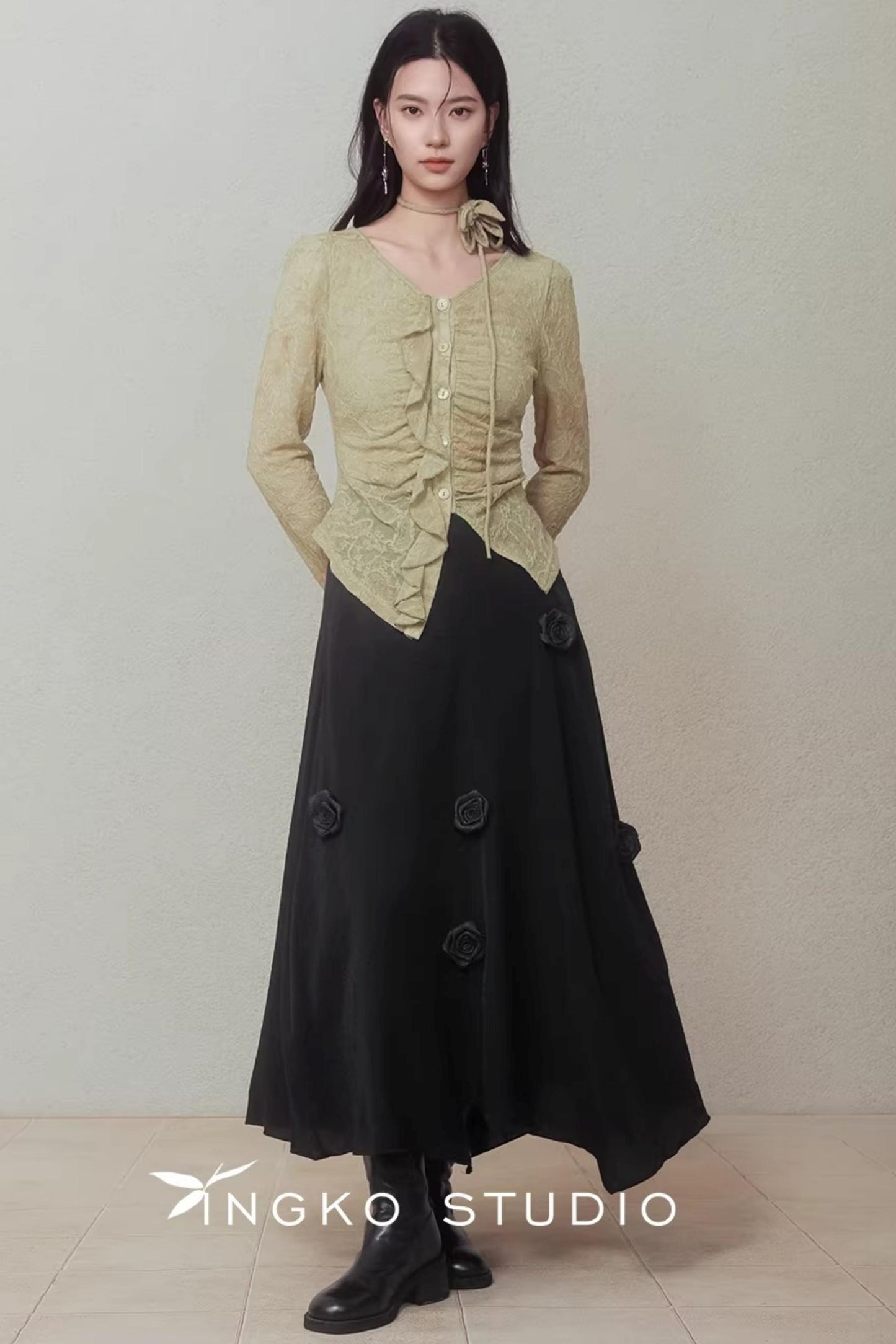 Night Black Floral Skirt