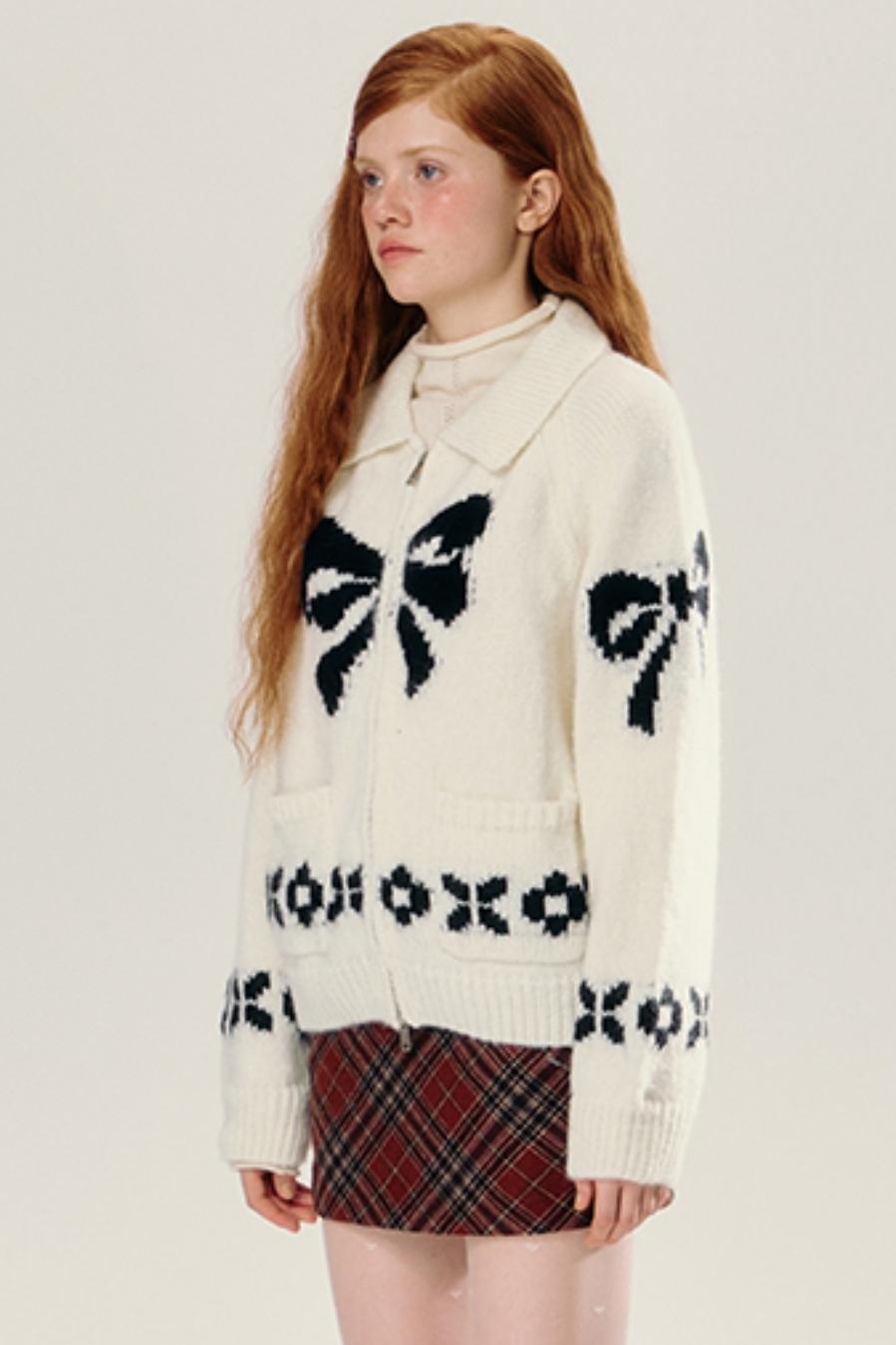 Bow Design Knitted Cardigan Jacket