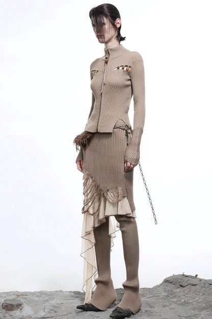 Wasteland Ruffled Patchwork Knit Skirt