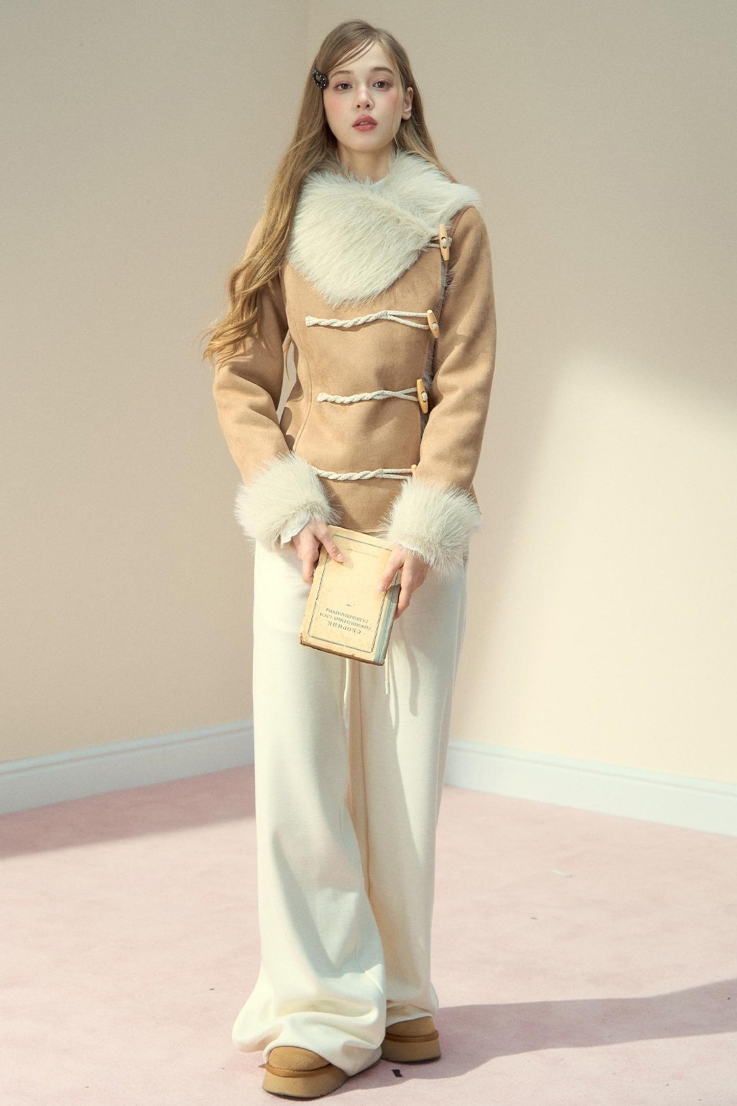 Vintage Khaki Pink Suede Fleece Jacket