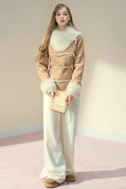 Vintage Khaki Pink Suede Fleece Jacket