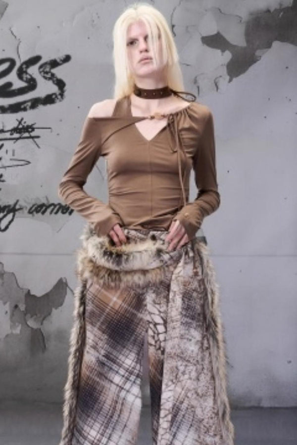 Off-The-Shoulder Beaded Lace-Up Base Top