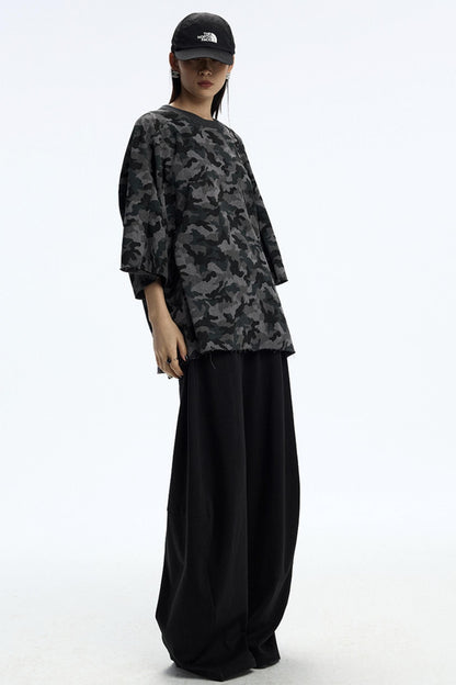 Vintage Camouflage Three-Quarter Sleeve Top