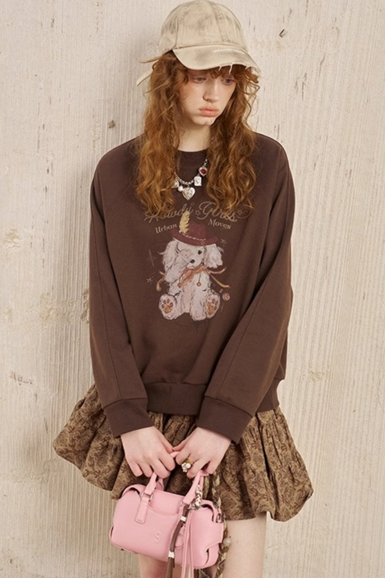 Blindfolded Puppy Print Crew Neck Pullover