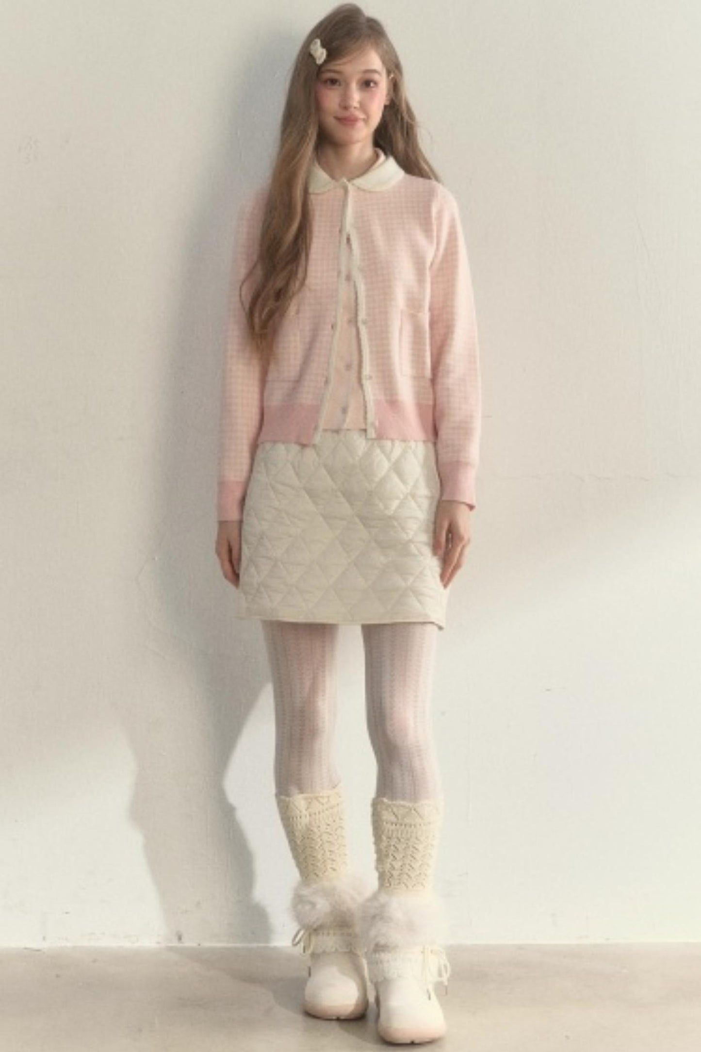 Pink Plaid Knitted Sweater