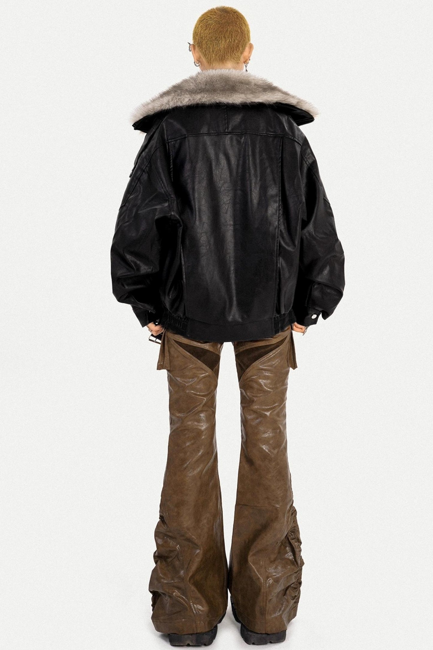 Thickened Pu Leather Fur Collar Jacket