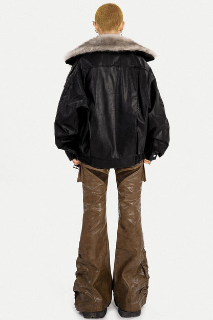 Thickened Pu Leather Fur Collar Jacket