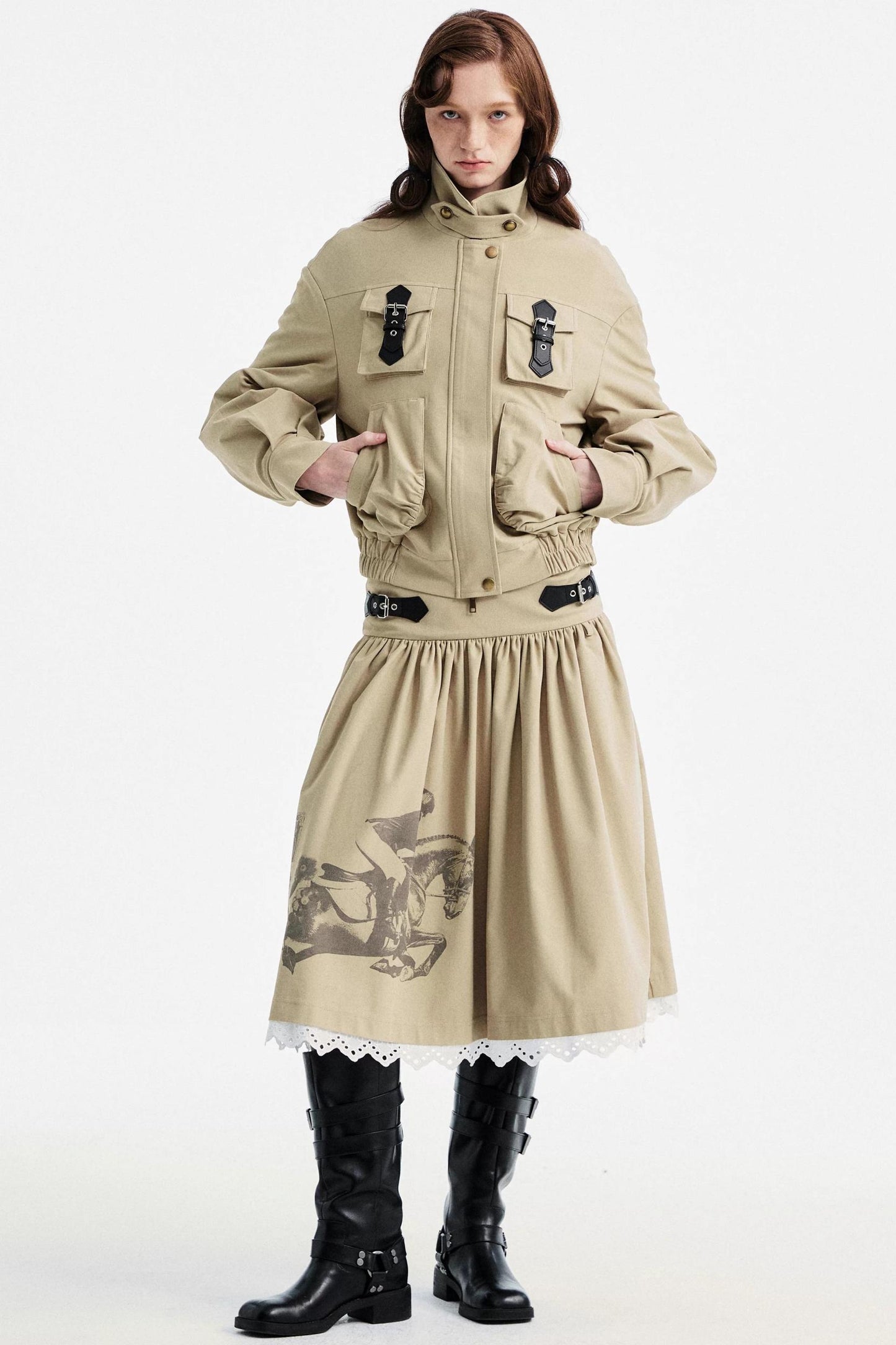 Light Gray Lace Pleated Skirt