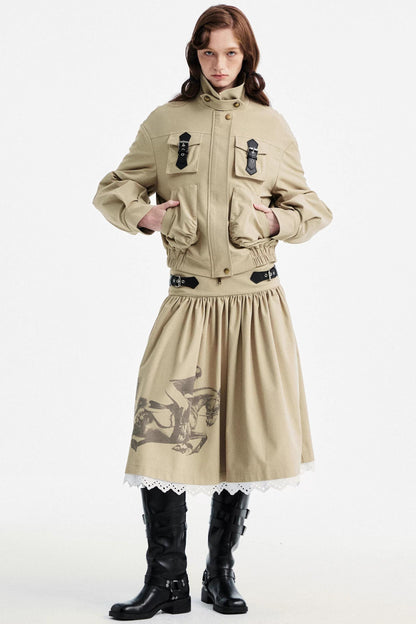 Light Gray Lace Pleated Skirt