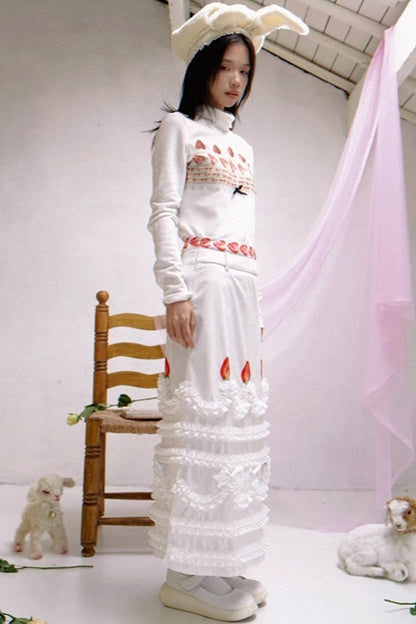 Happy Birthday Strawberry Cake Turtleneck Top