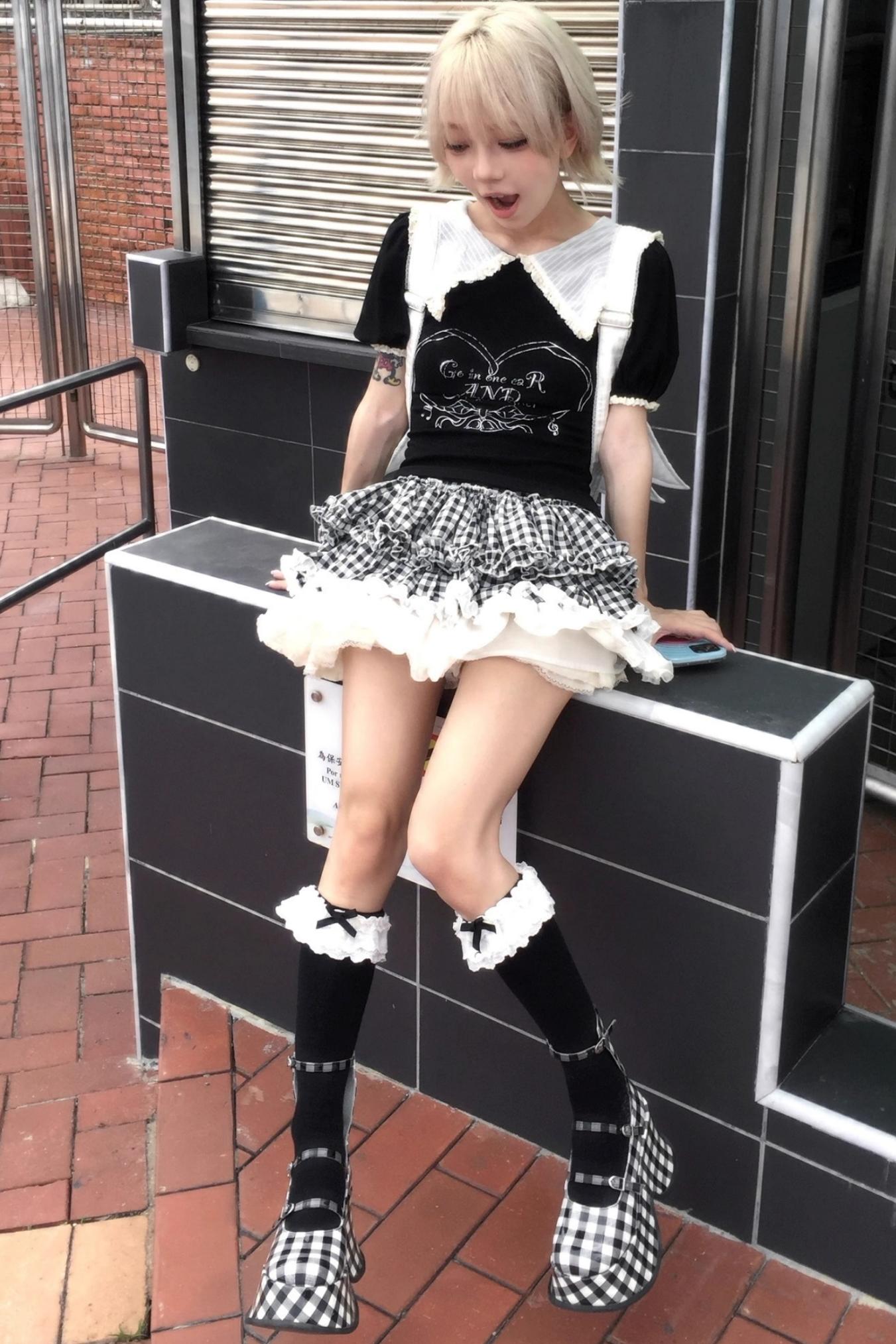 Black And White Plaid Suit Set-Up