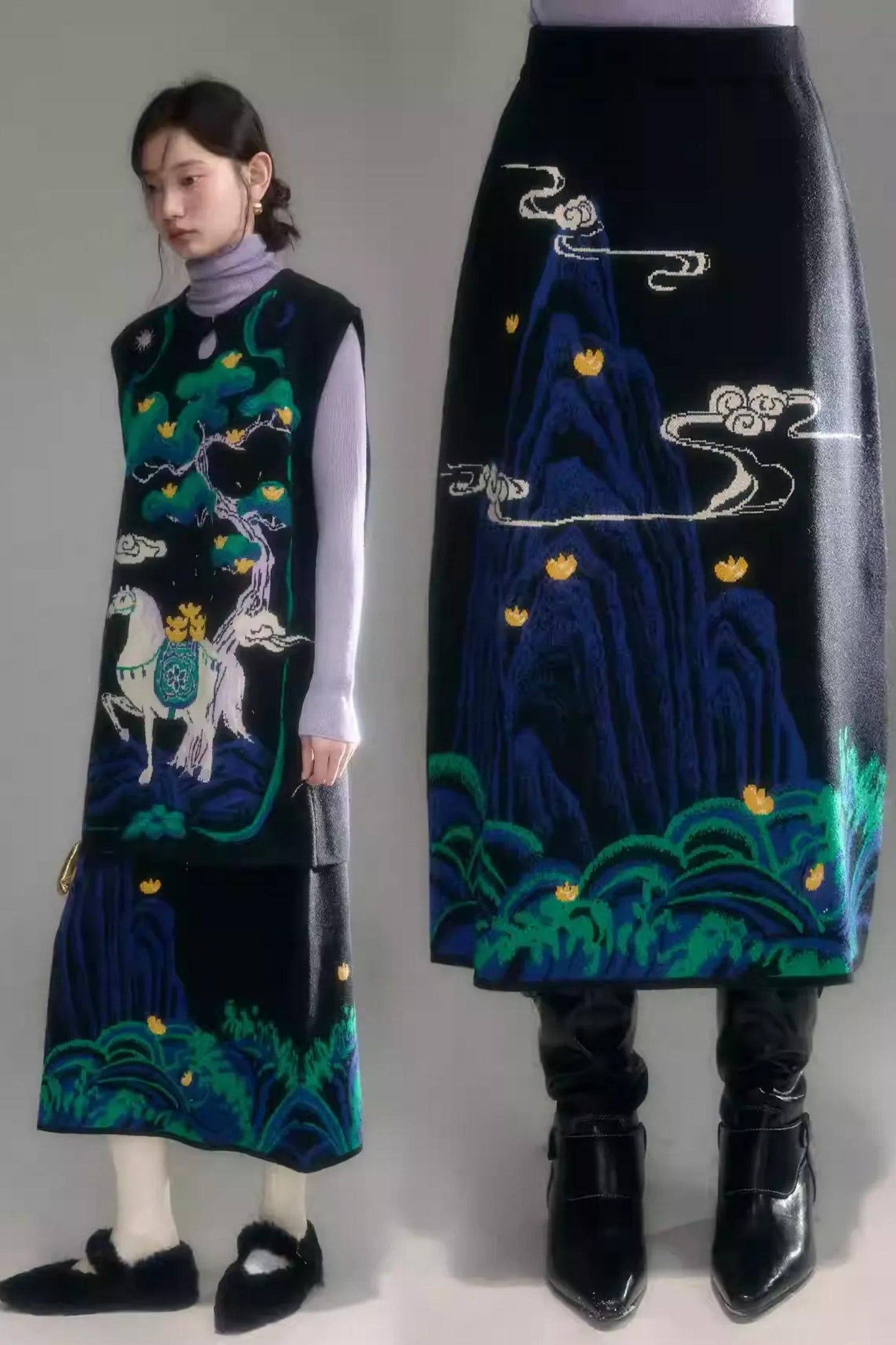 Chinese-Style Knitted Dress Set-Up