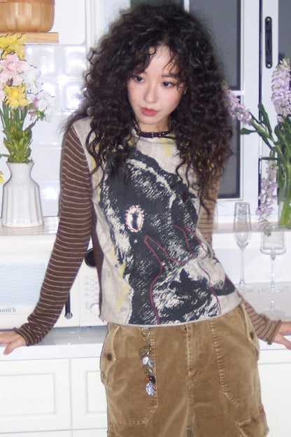 Retro Woolen Printed Top