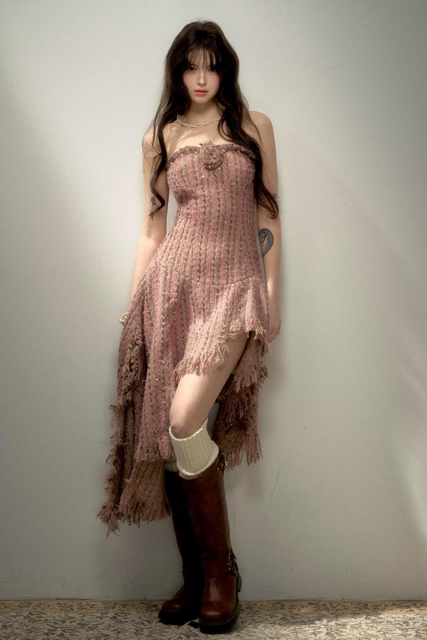 Retro Chic Wool Tweed Bustier Dress