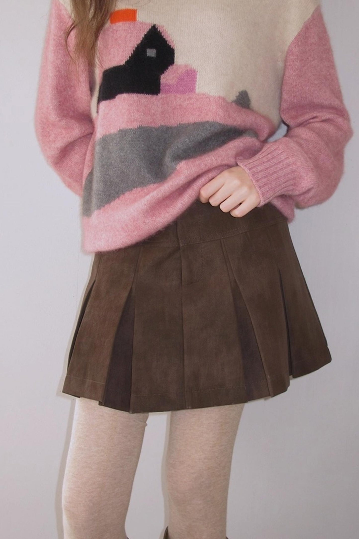 Vintage Distressed Leather Pleated Skirt