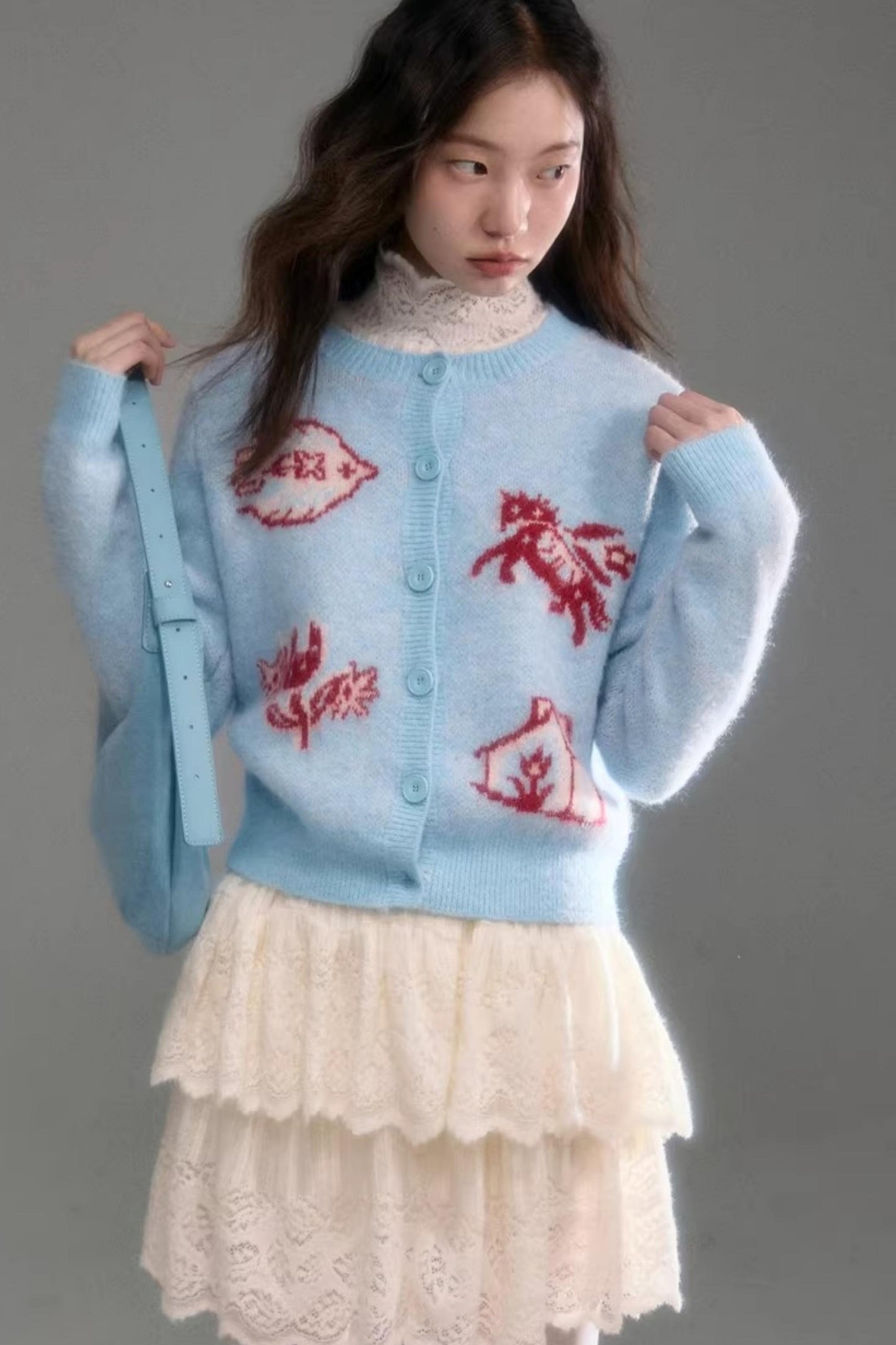 Color-Blocked Wool Blend Cardigan