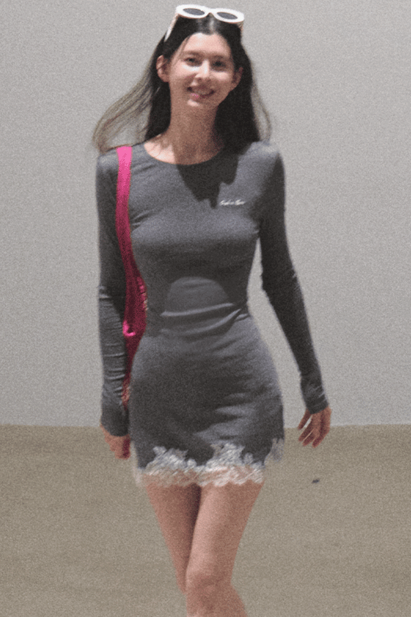 Lace-Trimmed Knit Dress