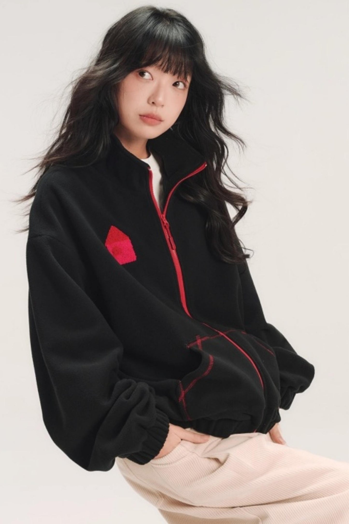Color-Block Embroidery Fleece Jacket