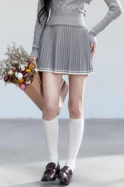 Retro Waist Skirt With Sweater Set-Up