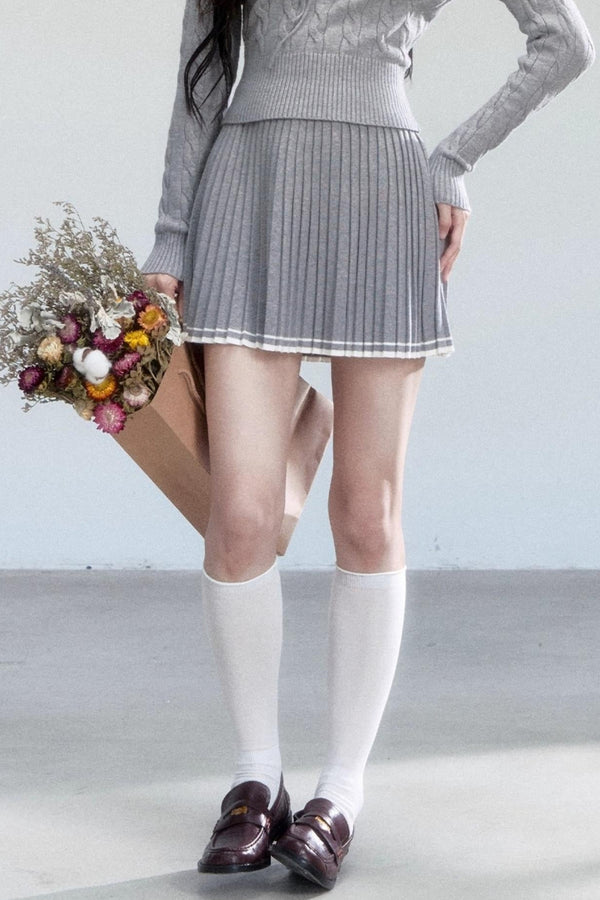 Retro Waist Skirt With Sweater Set-Up