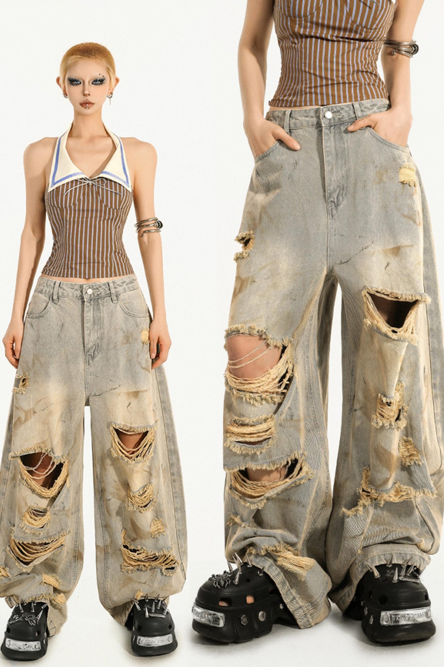 Retro Ripped Straight Pants