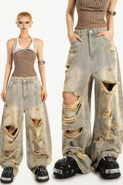 Retro Ripped Straight Pants