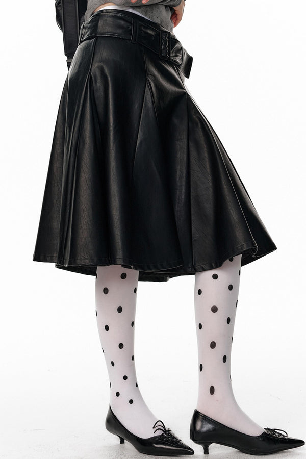 Pu Leather Black Midi Skirt