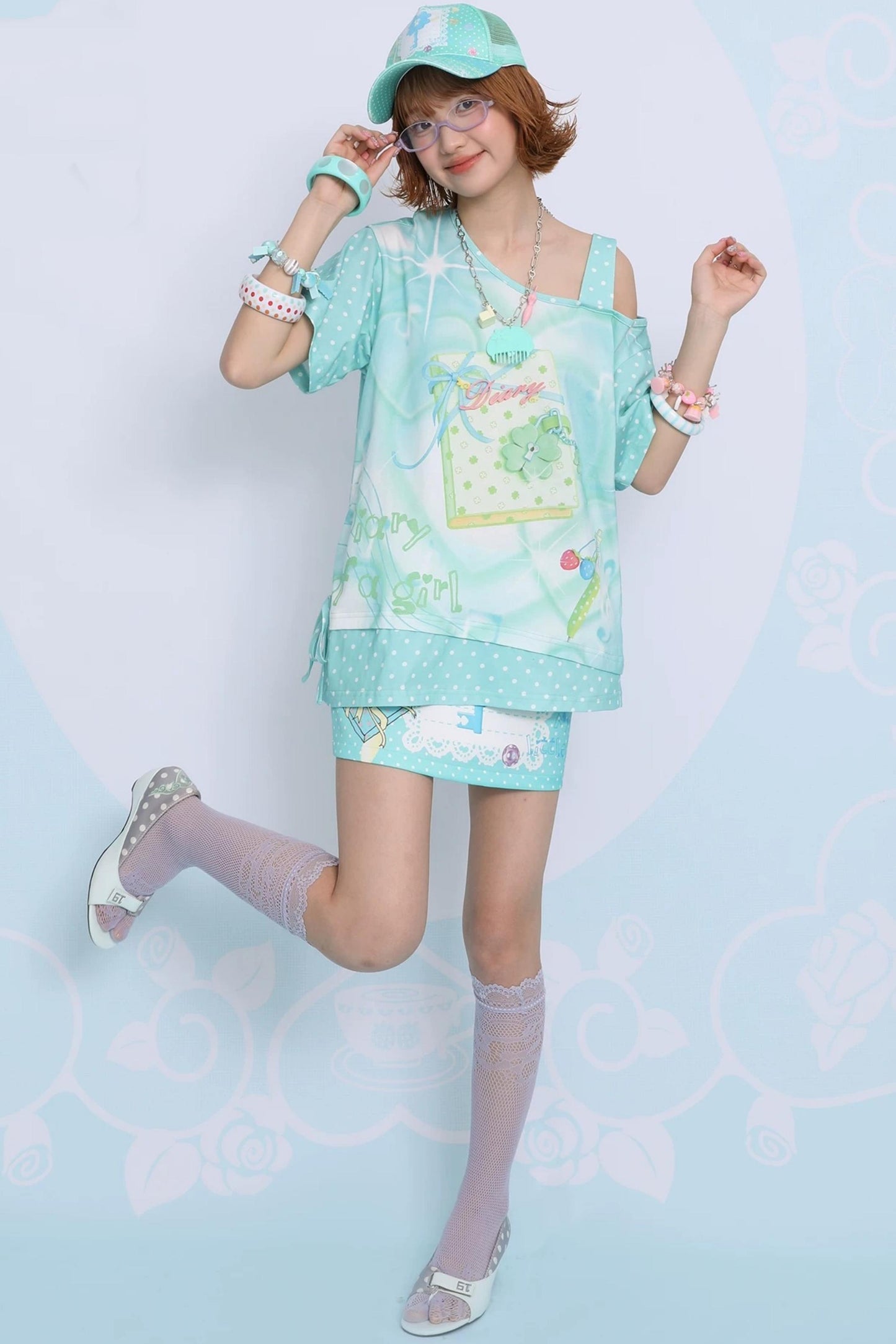 Mint Green Asymmetrical Shoulder T-Shirt