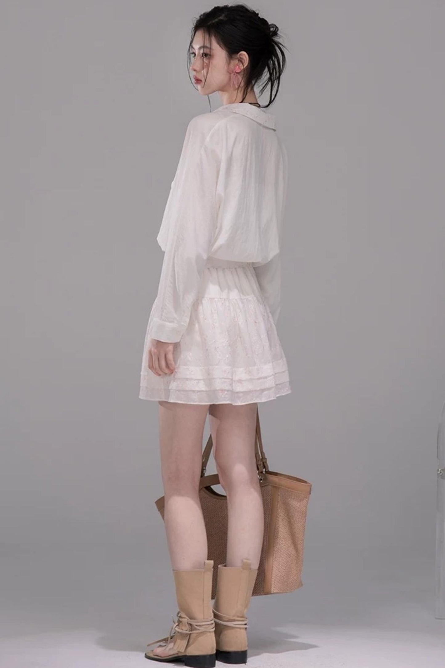 Lyocell Embroidered Batwing Blouse Set-Up