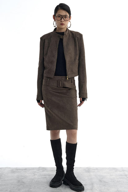 Detachable Belt Suede Skirt