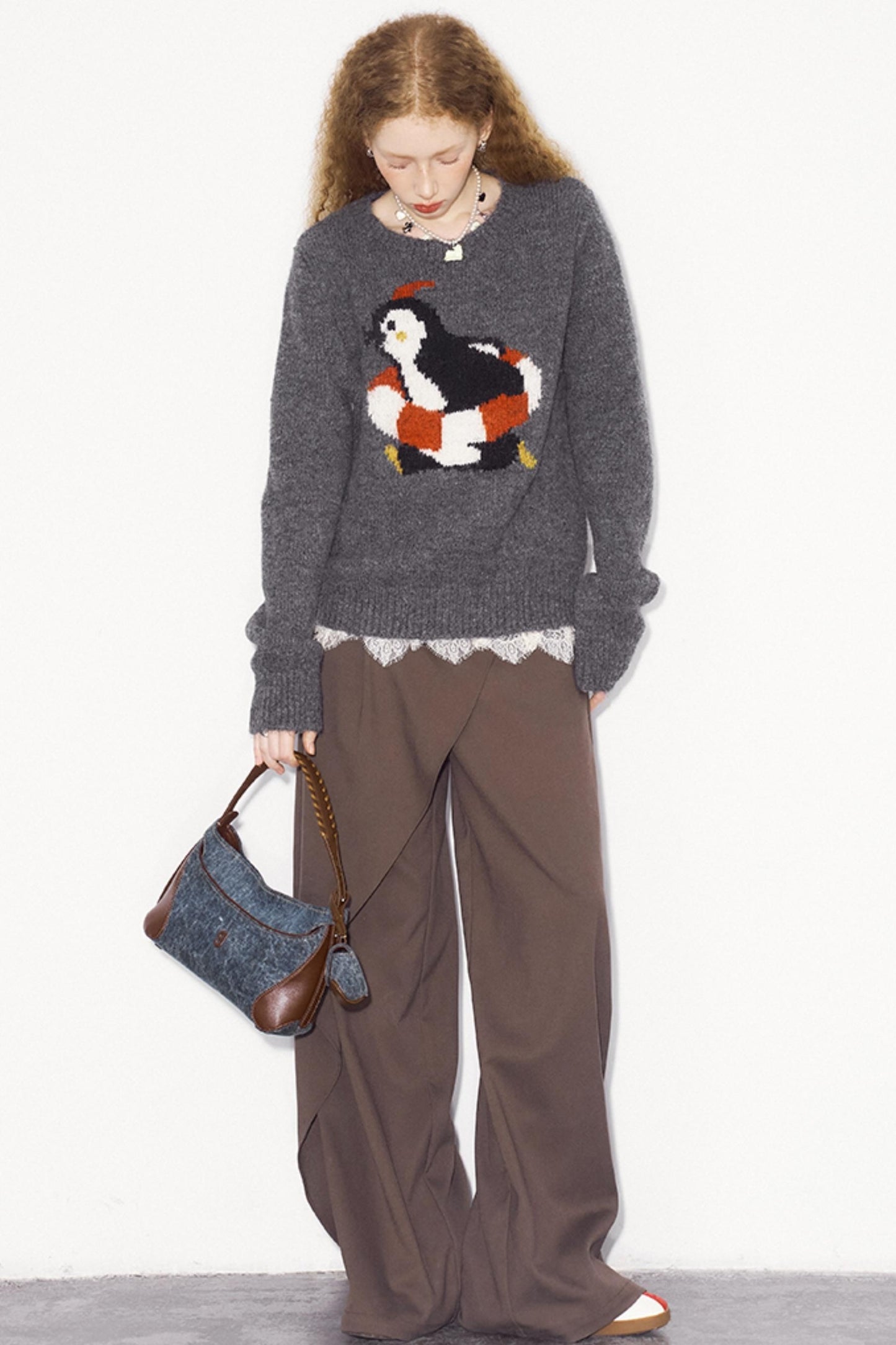 Penguin Jacquard Slim Knit Sweater