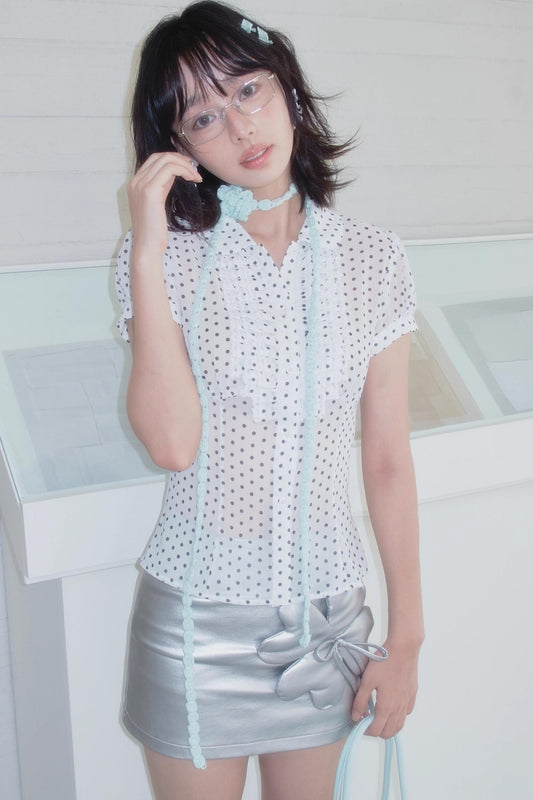 White Polka Doll Collar Top