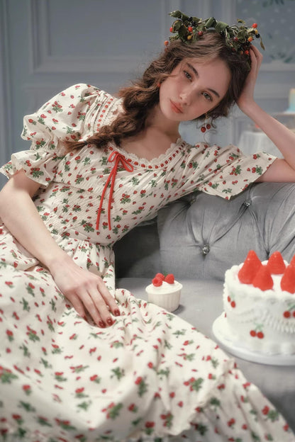French Pastoral Style Strawberry Floral Dress
