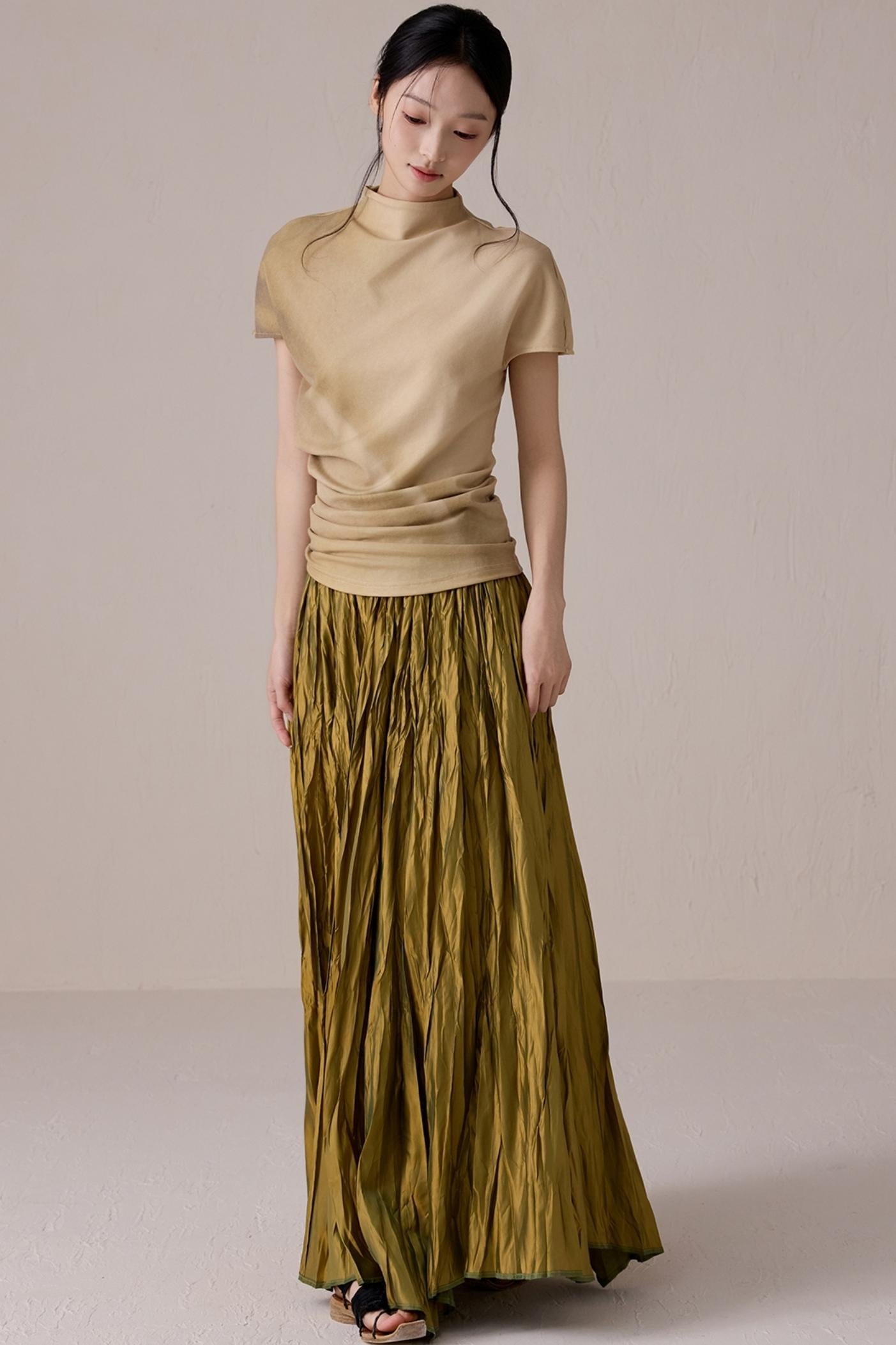 Pleated High Neck Tee