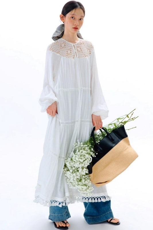 Dream Catcher Lace Panel Long-Sleeved Dress