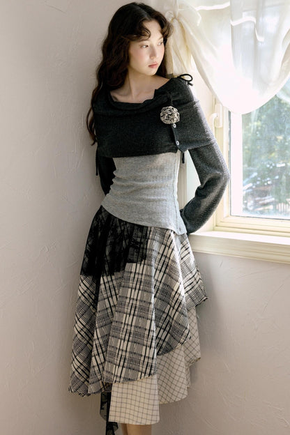 Camisole Knit Top Plaid Skirt Set-Up